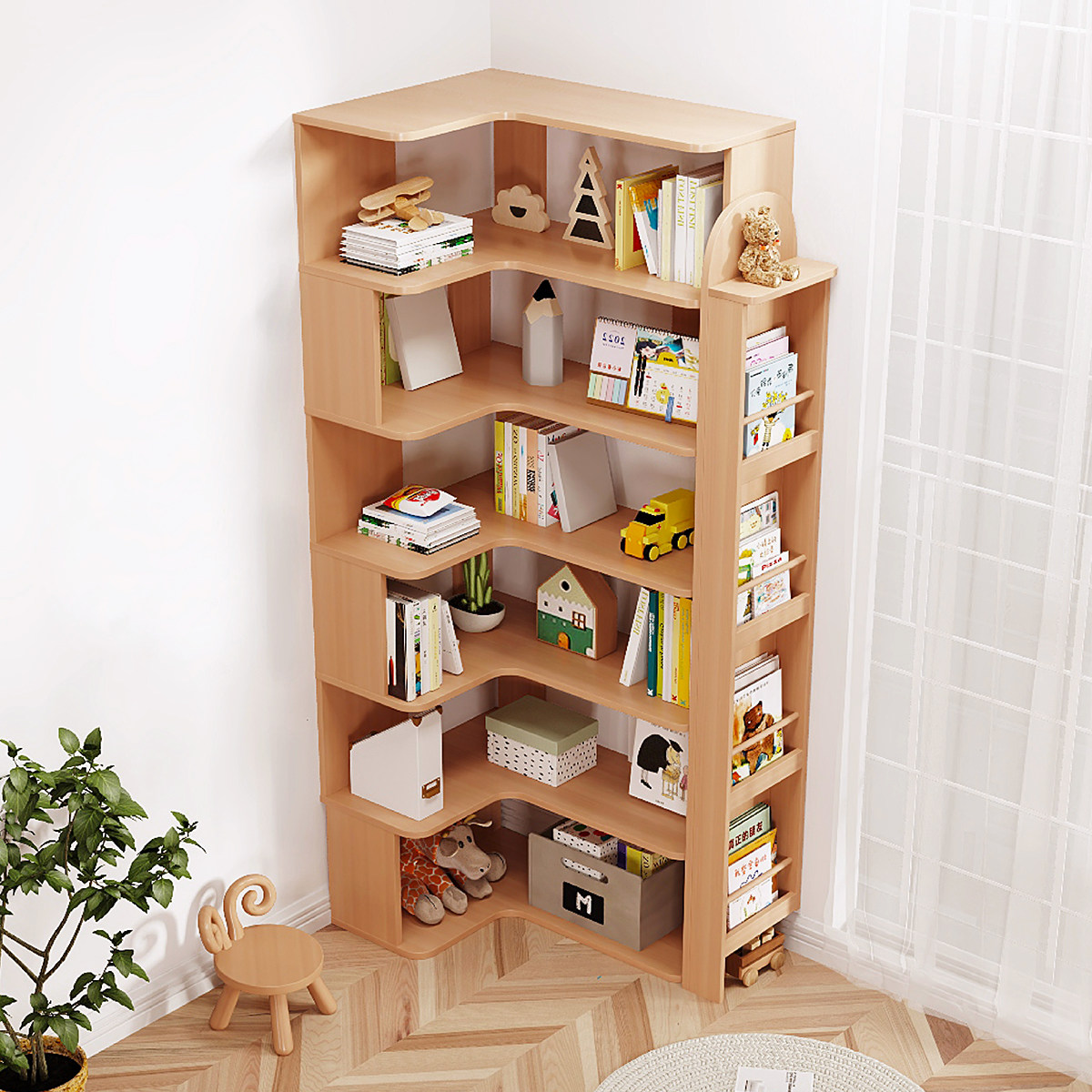 简易实木转角绘本书架学生落地拐角书柜组合客厅卧室收纳置物架,住宅家具,书架,淘宝优惠券,粉丝福利购,淘宝优惠卷