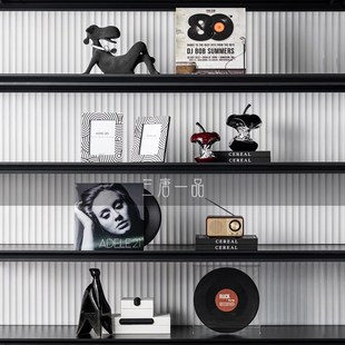 高级感客厅电视柜壁龛摆件轻奢样板间黑胶片室内软装设计师装饰品