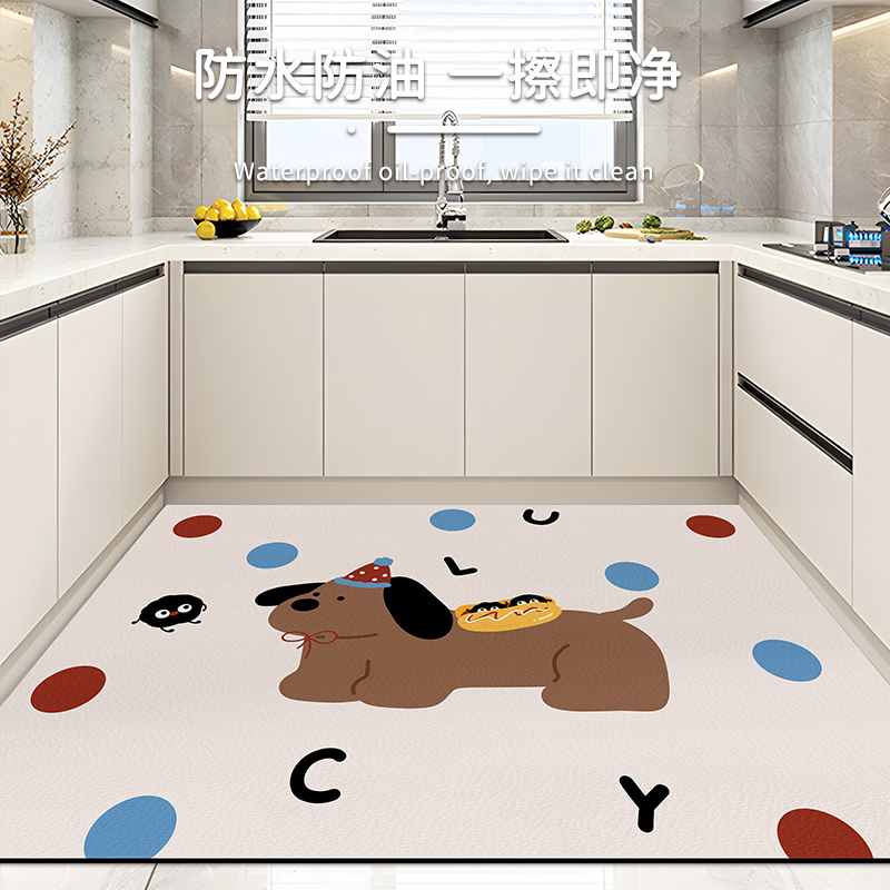 卡通小狗厨房地毯可擦免洗pvc厨房防滑防油地垫防水全铺脚垫耐脏