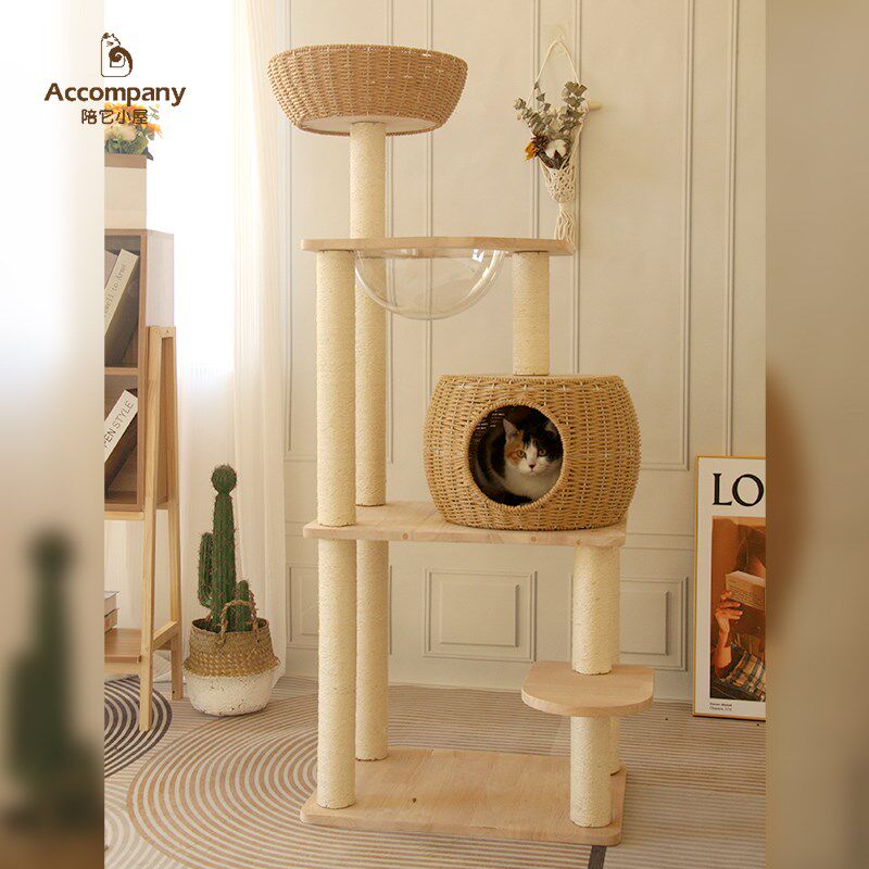 实木猫爬架猫树猫窝一体猫架子猫屋剑麻太空舱藤编织大型肥猫可用