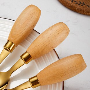 304不锈钢儿童叉勺短柄日式木柄宝宝弯勺子便携餐具套装可爱小勺