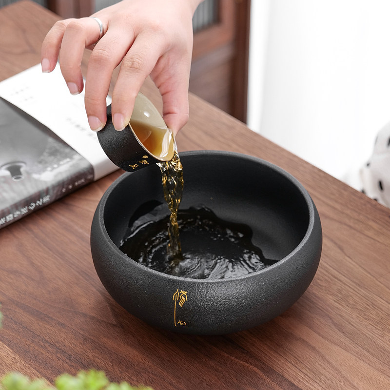日式禅意家用陶瓷茶洗黑陶功夫茶具茶道配件建水茶盂水盂笔洗茶盆