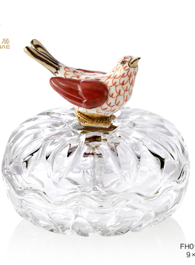 凤凰美居法式精美水晶玻璃镶铜多功能盖盒茶几装饰摆件工艺品礼物