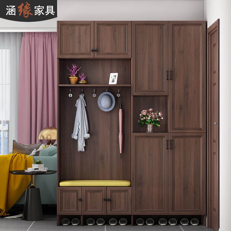 鞋柜家用门口挂衣柜一体可坐门厅柜衣帽柜进门多功能玄关柜7N-213