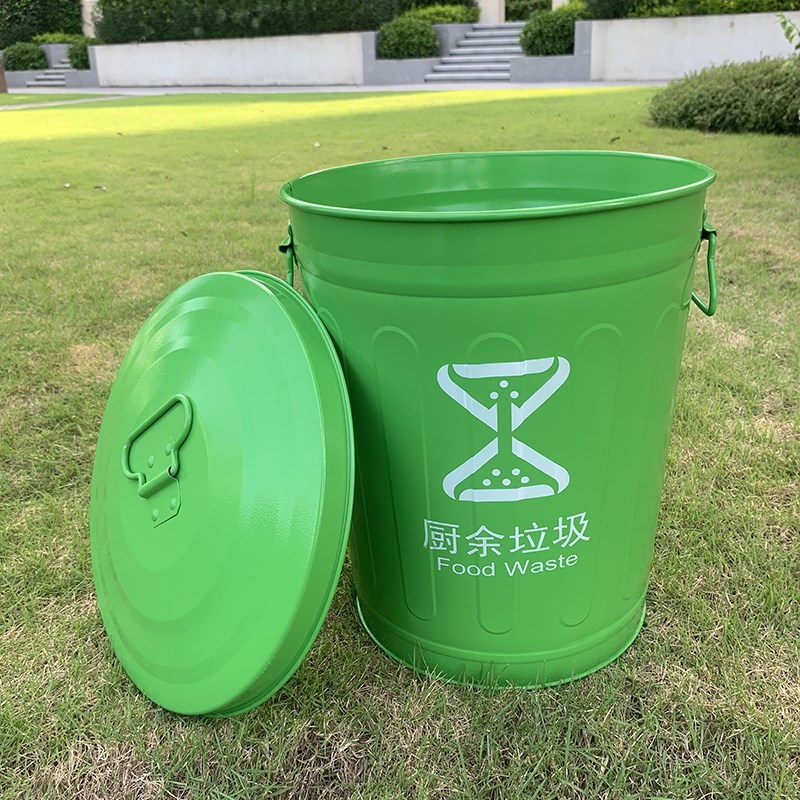 大容量金属收纳桶铁皮垃圾桶大口径垃圾桶厨房用带盖圆桶酒店家用