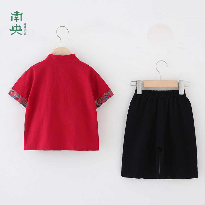 周岁礼服男宝宝夏季薄款唐装儿童纯棉套装男童汉服短袖古装中国风