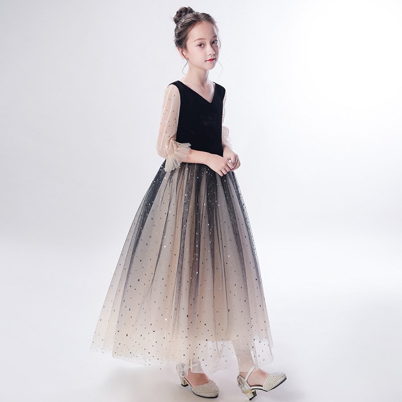 女童大码晚礼服小女孩公主裙生日晚宴蓬蓬纱儿童钢琴演出服主持人