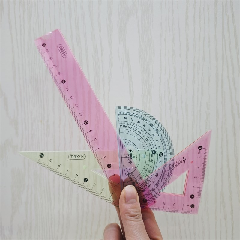 软尺四件套软直尺20cm可弯曲塑料尺透明套尺三角尺小学生三角板