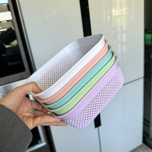 奶油风塑料洗米篮厨房洗菜盆多功能收纳筐家用漏水果篮密眼小方篮