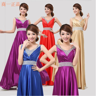 双肩合唱演出迎宾礼仪年会晚礼服长款主持人礼服装女冬新娘敬酒服
