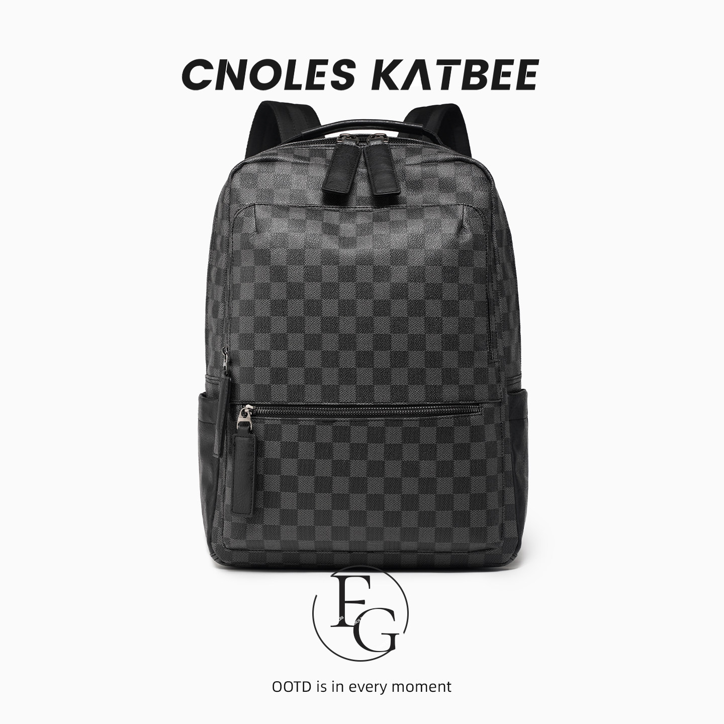 Cnoles Katbee男士双肩包经典格纹大容量电脑包通勤商务背包书包