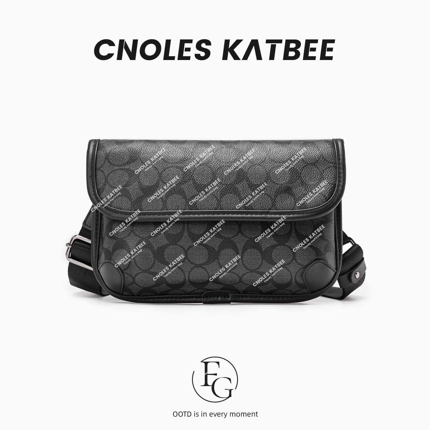 Cnoles Katbee新款时尚胸包小方包棋盘格单肩包街头小挎