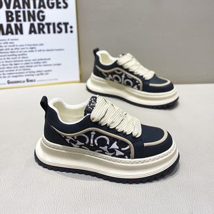 2025年秋季新款时尚爆款百搭刺绣拼色厚底增高防滑舒适潮流休闲鞋