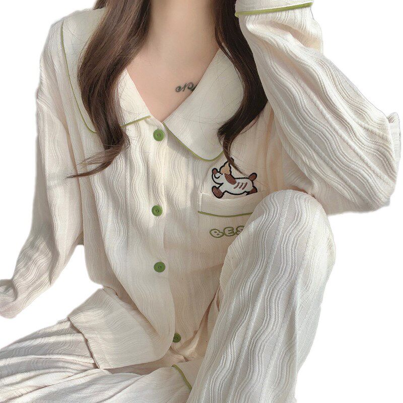 睡衣女款春季纯棉薄款长袖套装2024新款甜美可爱春秋家居服小狗