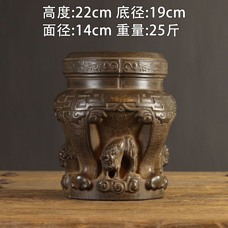 仿古老石头旧石墩青石雕刻 庭院摆件装饰花盆底座 镂空四瑞兽圆墩