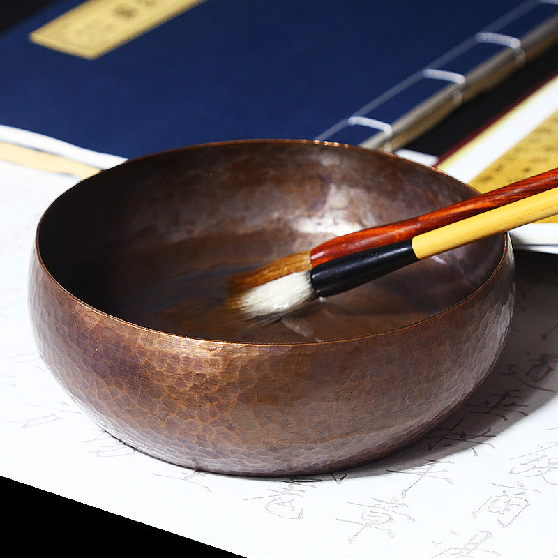 赋比兴 纯紫铜锤纹毛笔洗水盂 纯手工复古文房四宝铜器 紫铜茶洗