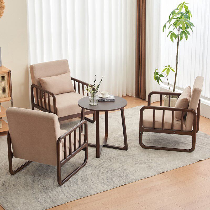 新中式实木单人沙发椅子阳台休闲民宿酒店接待洽谈桌椅组合三件套