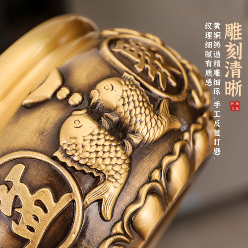 纯铜聚宝盆摆件招聚财存钱罐店铺前台家居客厅黄铜米缸工艺品礼品