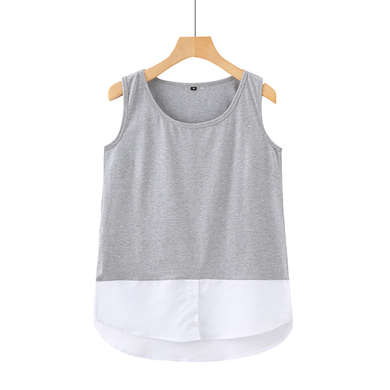 2021秋冬新款女圆领拼接假下摆衬衫打底衫全棉假两件内搭背心裙