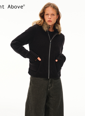 Right Above 双层保暖120g绗棉毛领针织棉服卷边口袋修身短款外套