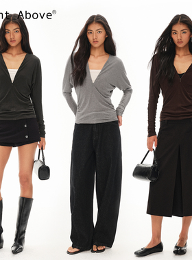 Right Above 美利奴兰精天丝羊毛蝙蝠袖打底上衣V领针织衫女冬季