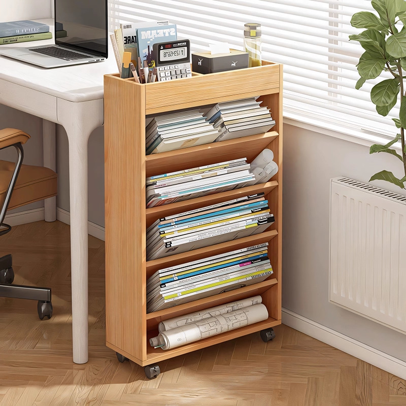 实木置物架移动展示架客厅收纳整理架超薄书柜简易储物架落地书架