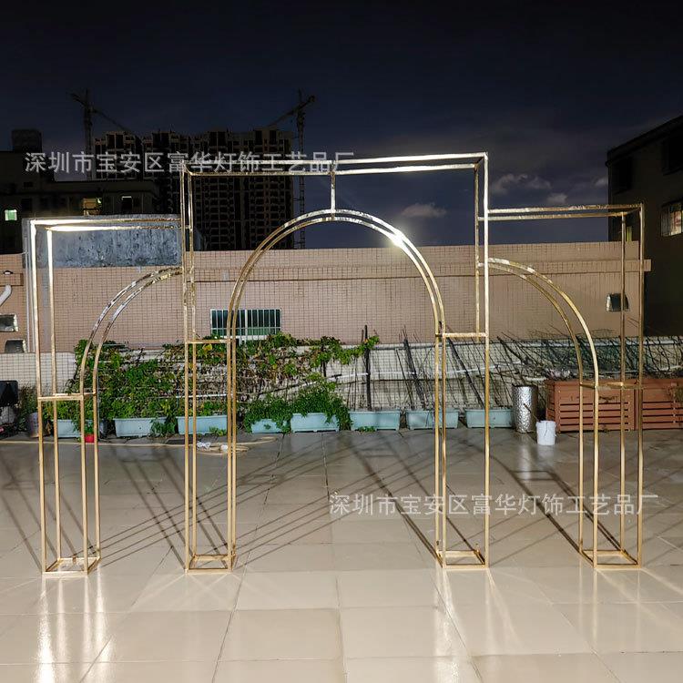 新款婚庆镀金屏风背景架铁艺金色拱门室内婚礼场景装饰道具花架