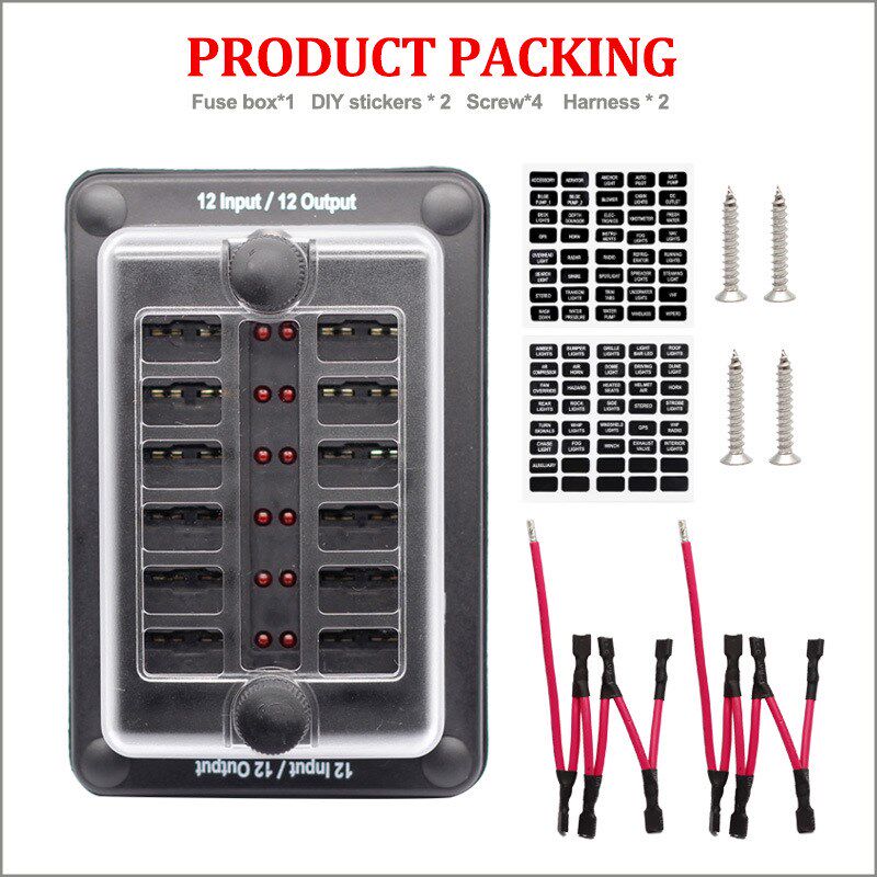 ONEGOL 12路带红色指示灯防水保险丝座 汽车船用房车 DC32V 100A