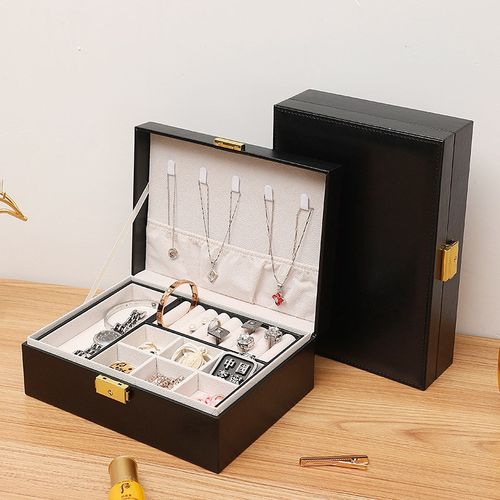 多功能PU皮双层大容量首饰收纳盒饰品创业便携收纳箱天地盖珠宝箱