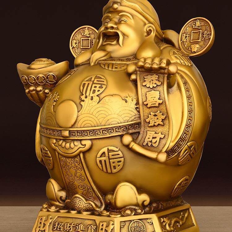 全铜财神摆件财神爷家用书房办公室装饰聚宝盆文财神大肚财神铜像