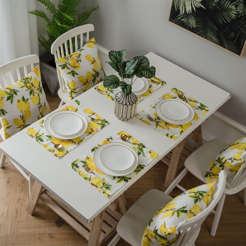 伊缦琪韵桌旗黄色柠檬印花田园植物餐桌电视柜茶几双层餐垫床旗
