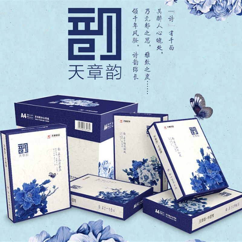 天章韵A4白纸复印纸打印纸70克80克5包500页办公用纸a4整箱草稿纸