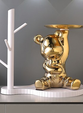 网红入户玄关钥匙收纳摆件置物架轻奢客厅进门口鞋柜爱心熊装饰品