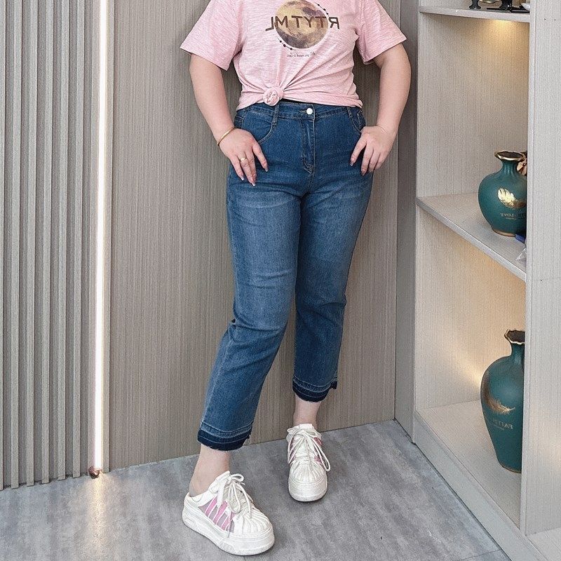 梨形身材高腰九分牛仔裤女夏装新款大码胖mm弹力显瘦毛边烟管裤子,女装/女士精品,大码裤装,淘宝优惠券,粉丝福利购,淘宝优惠卷
