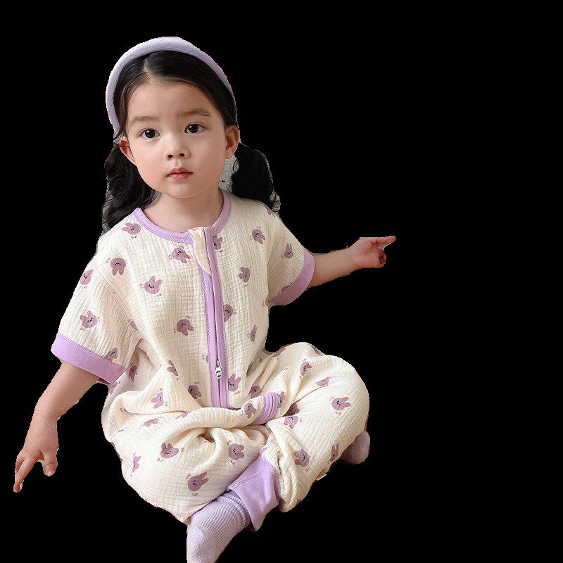 宝宝睡衣春秋纯棉纱布女童连体睡袋儿童夏季薄款空调服婴儿家居服