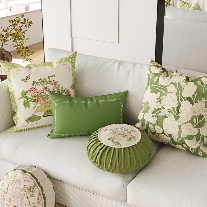 新中式绿色夏天抱枕客厅沙发腰枕国风靠枕靠垫夏季高级感床头靠背