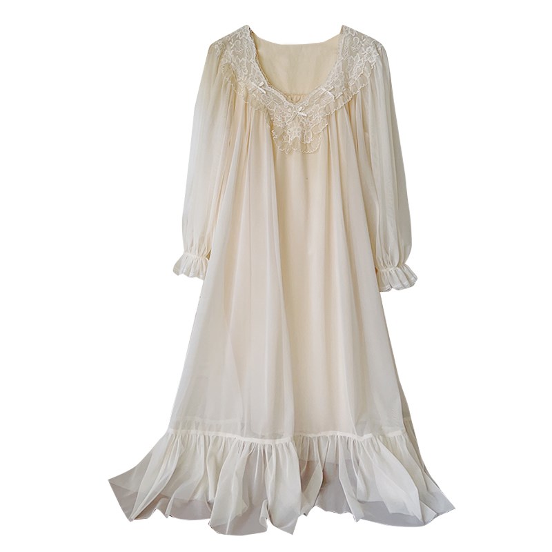 法式宫廷风睡裙女春秋纯棉长袖仙女新婚晨袍甜美公主风睡衣家居服