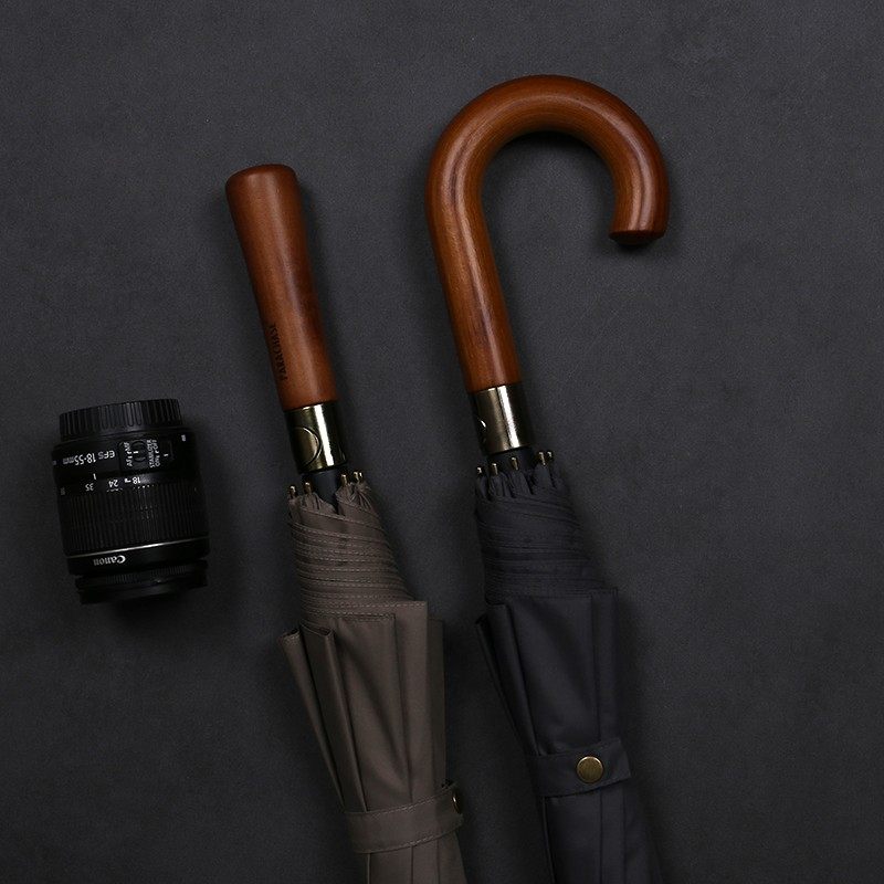 122cm加大双层防风实木手柄自动雨伞长柄商务复古双人直柄伞男女