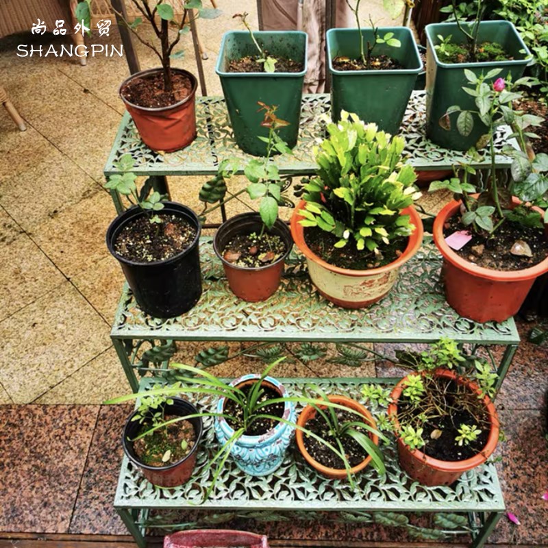 SHANGPIN欧式铁艺复古做旧蝴蝶小鸟楼梯花架室外阳台置物抬高收纳