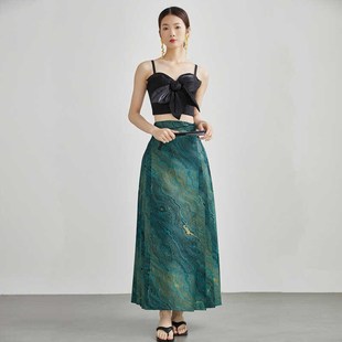 2024夏季新中式汉服国风薄款马面裙改良日常高腰百搭水墨画半身裙