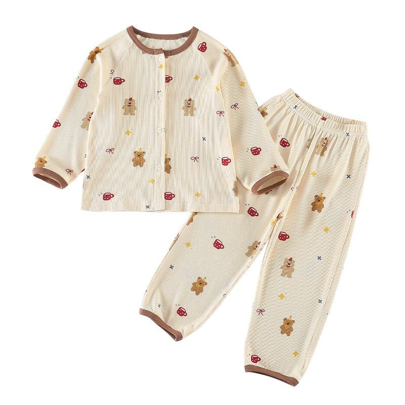 女童睡衣套装夏季薄款女宝纯棉长袖空调服开衫春秋儿童家居服夏款