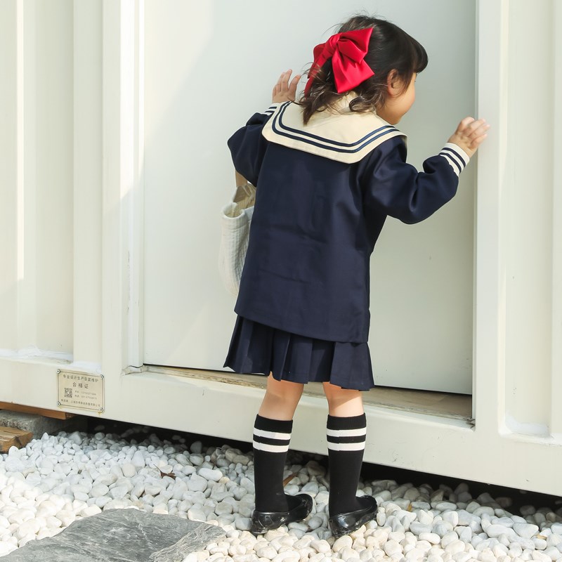 儿童袜子二杠学院风黑白灰学生袜春秋纯棉薄款男女童双杠中长筒袜