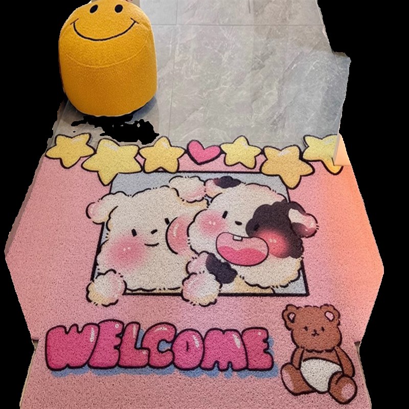 入户门地垫卡通星星小狗家用进门丝圈脚垫玄关可裁剪门垫刮泥蹭土