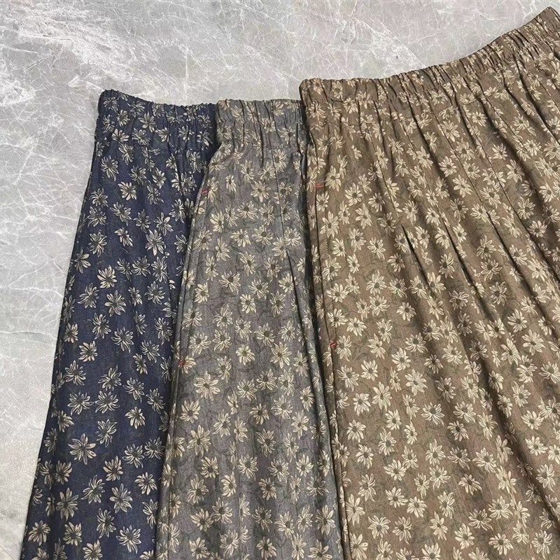 复古碎花半身裙女中长款春秋棉显瘦松紧腰A字裙子长裙小个子裙