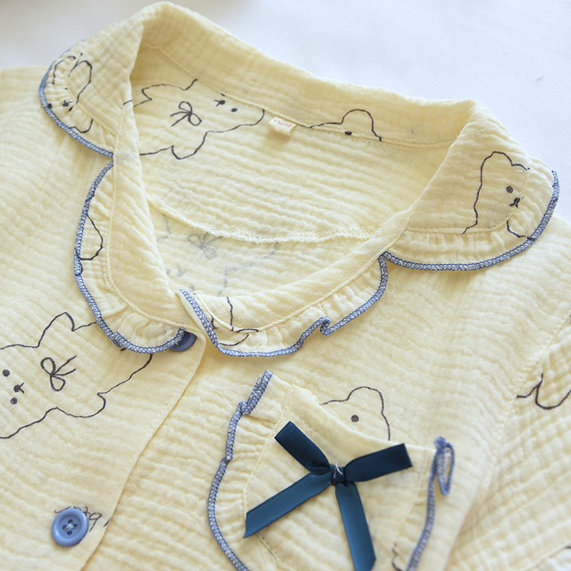 儿童夏季薄透气泡泡棉短袖7分裤碎花纯棉纱布睡衣女童可爱家居服