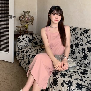 小波家2024夏季胖mm修身显瘦长款连衣裙休闲百搭背心裙