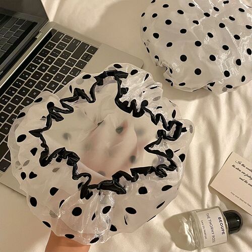 波点双层浴帽女洗澡防水干湿两用沐浴头套家用厨房防油烟专用发套