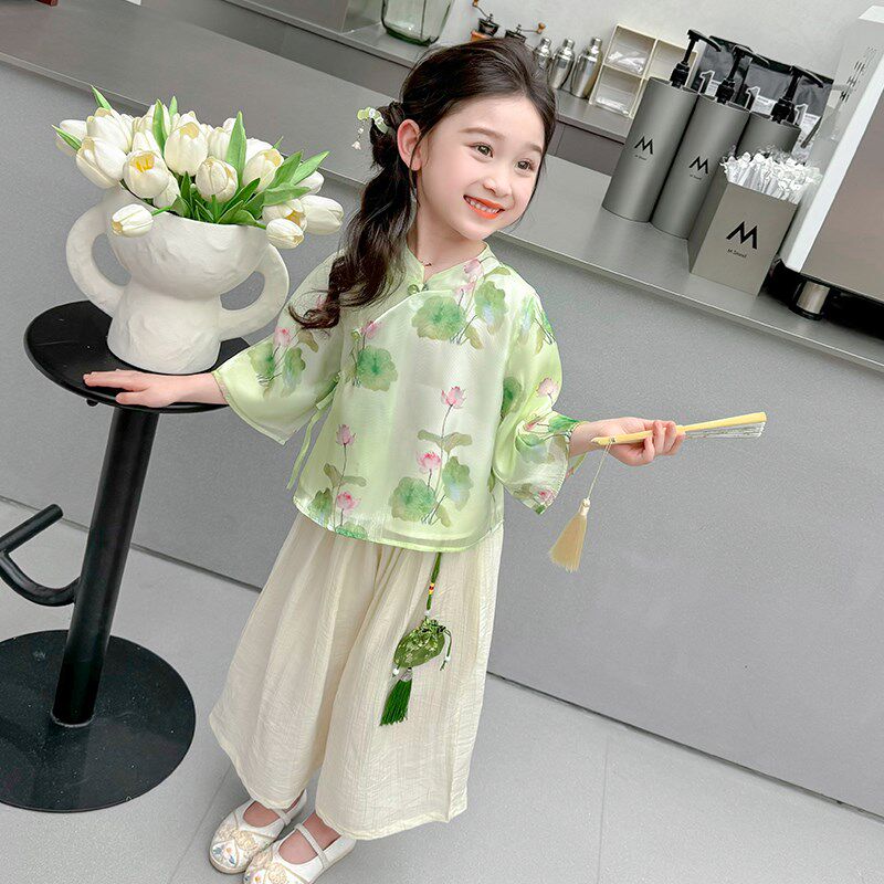 唐装女童汉服2024新款夏装儿童新中式旗袍两件套宝宝夏季古风套装