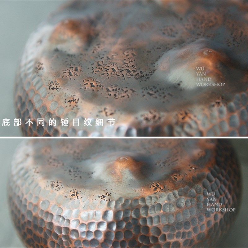 纯手工紫铜 三足 茶洗  水洗 水盂纯铜建水 钵盂 锤目纹