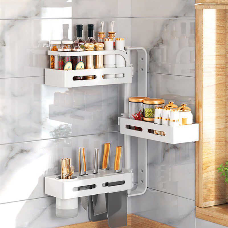 厨房旋转调料架调味品置物架可拆卸转角壁挂式免打孔多功能收纳架